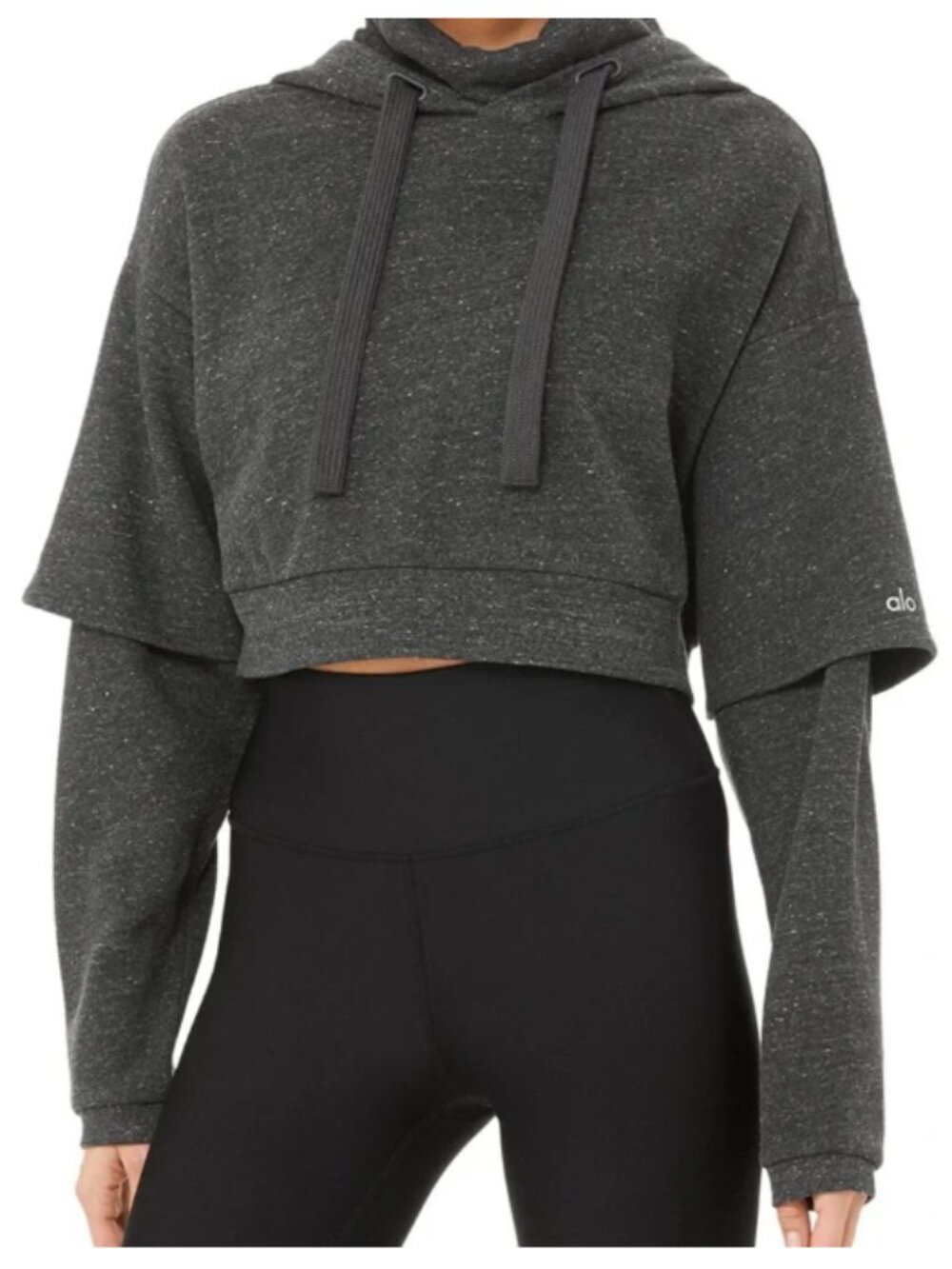 Alo Yoga Eternal Hoodie Cropped in Anthracite Heather Dark Gray Women's Medium